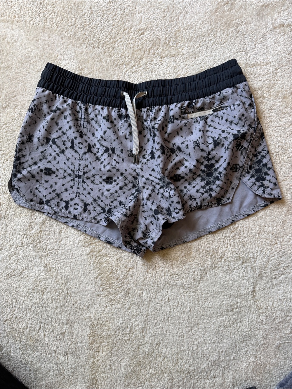 Vuori Gray Tie-Dye Athletic Shorts with Black Waistband